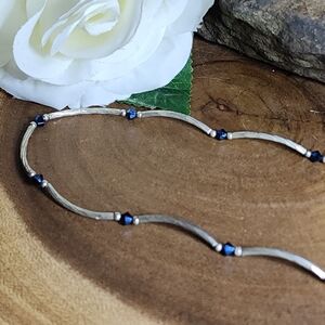 Choker Collar Necklace With Gorgeous Blue Crystals And Silver Toned Beads
